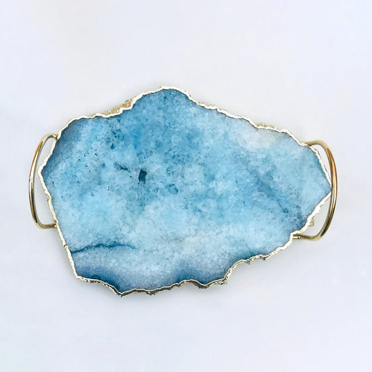 Blue Agate Serving Tray With Brass Loop Handles-1