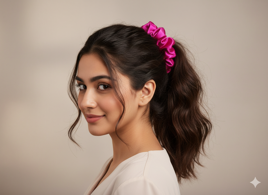 Luxury Pink Satin Hair Scrunchie – Frizz-Free and Gentle on Hair