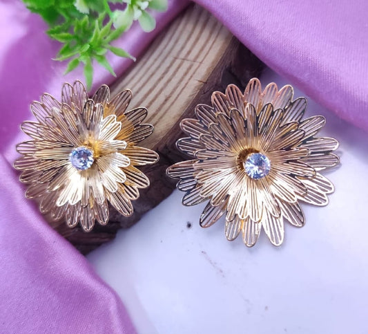 Anti-Tarnish Floral Petal Earrings with Shimmering Stone
